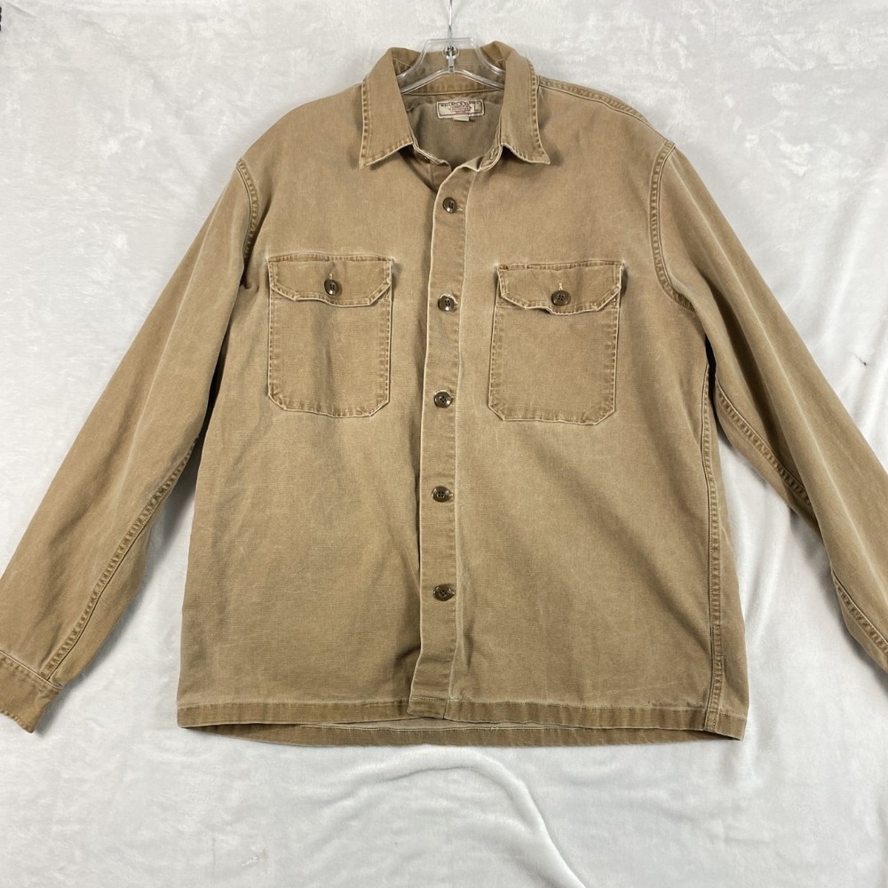 Wallace & Barnes J. Crew Shacket Shirt Sz L Beige Distressed Duck Canvas Chore